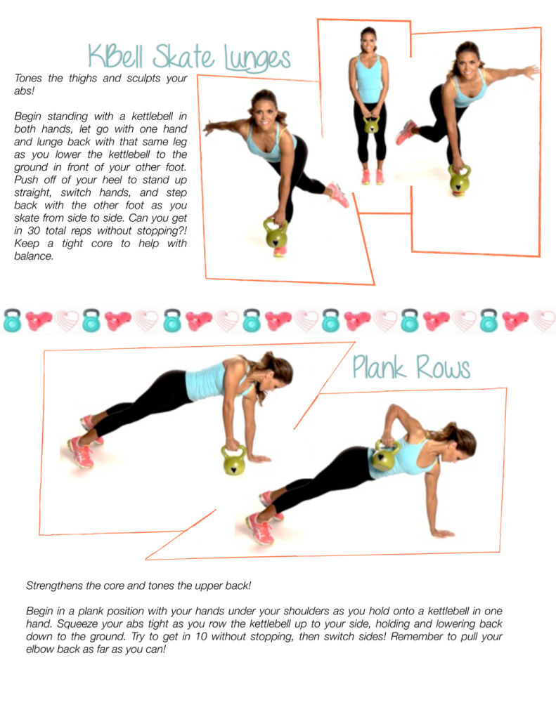 Printable kettlebell worktou lunges & plank rows for abs and upper back